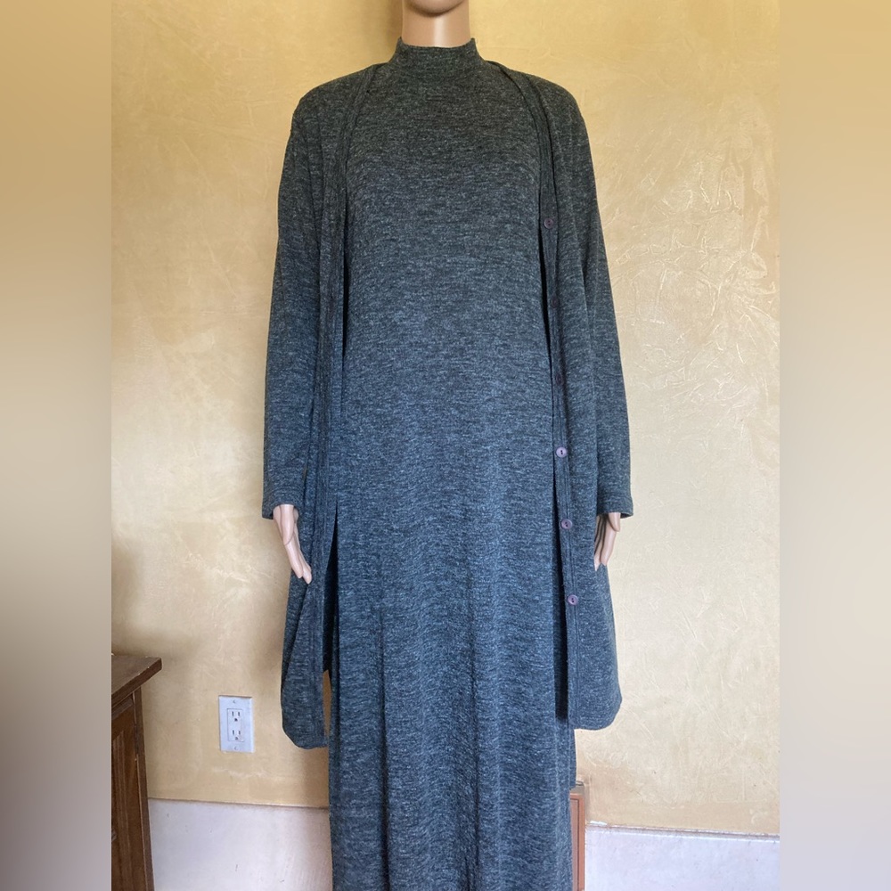 Knitted maxi dress and matching cardigan by Fairweather.